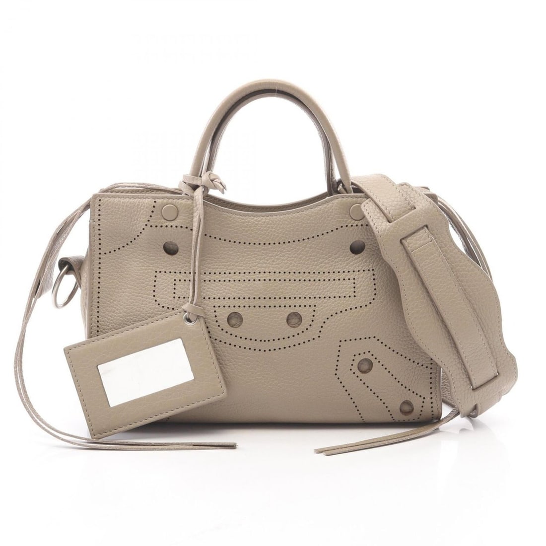 Balenciaga Blackout City XS 2-Way Handbag, Leather, Women's, Beige, 490610: --- Catalog ---Category: SizeSize (HxWxD): 14cm x 24cm x 9cm / 5.51'' x 9.44'' x 3.54''Category: DesignType: HandbagColor: Beige, BlackGender: WomenMaterial: Leather Category: GeneralMPN: 490610Brand: