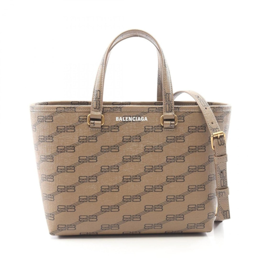 Balenciaga BB Monogram Small Shopper 2-Way Handbag, Coated Canvas, Women's, Brown: --- Catalog ---Category: SizeSize (HxWxD): 18cm x 24cm x 10cm / 7.08'' x 9.44'' x 3.93''Category: DesignType: HandbagColor: BrownGender: WomenMaterial: Coated canvas Category: GeneralBrand: Balenciaga