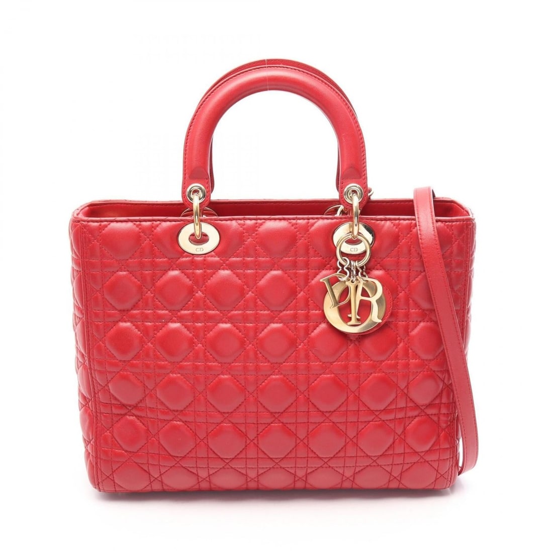 Christian Dior Dior Lady Large 2-Way Handbag, Leather, Women's, Red