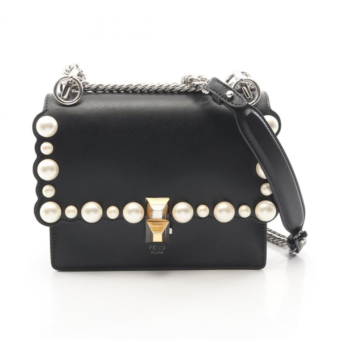 Fendi MINI KAN I Shoulder Bag/Handbag, Leather, Women's, Black, 8M0381: --- Catalog ---Category: SizeSize (HxWxD): 16cm x 19cm x 4cm / 6.29'' x 7.48'' x 1.57''Category: DesignType: Handbag, Shoulder bagColor: BlackGender: WomenMaterial: Leather Category: GeneralMPN: 8M038