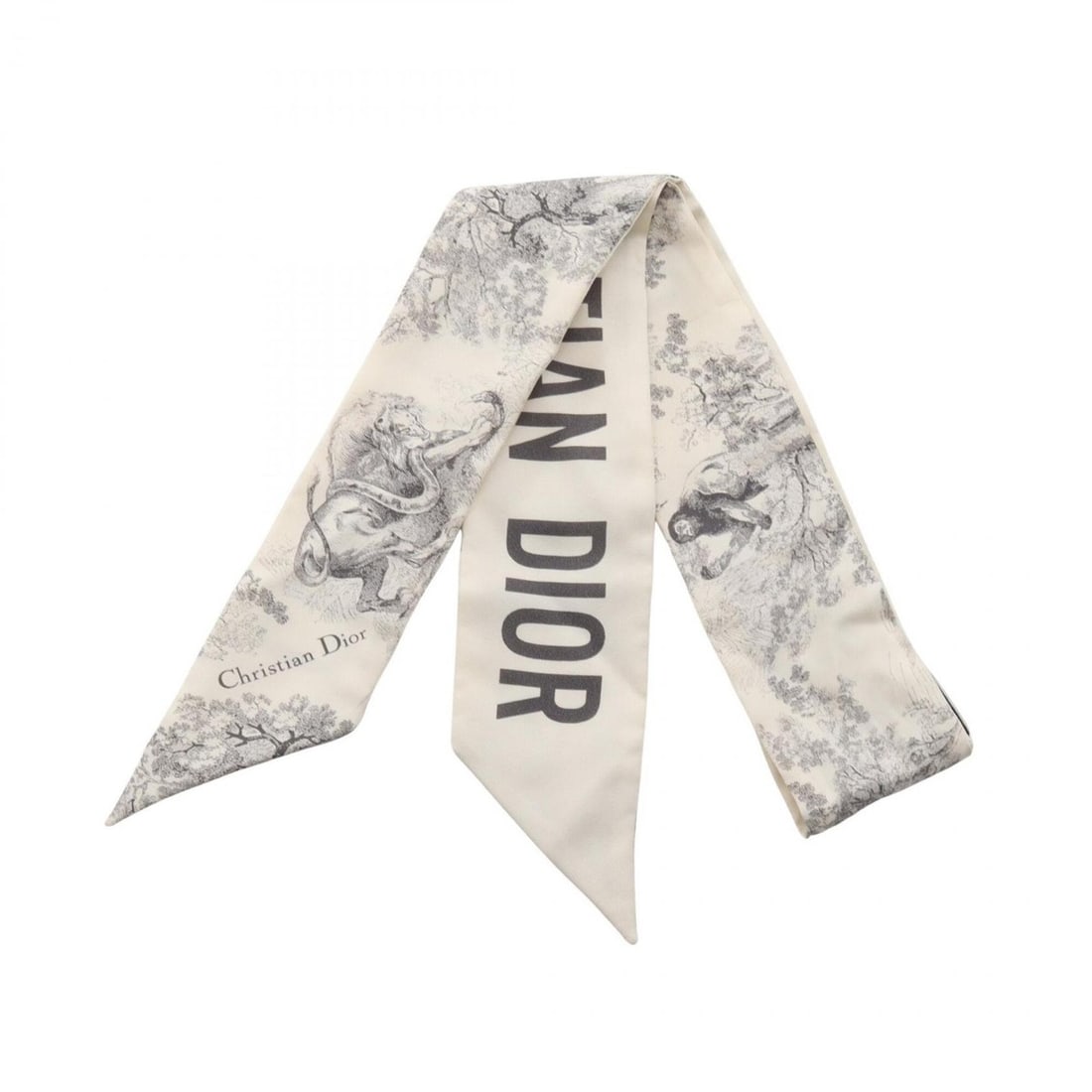 Christian Dior Dior Mitzah Toile de Jouy Ribbon Scarf/Muffler, Silk, Women's, Ivory/Gray