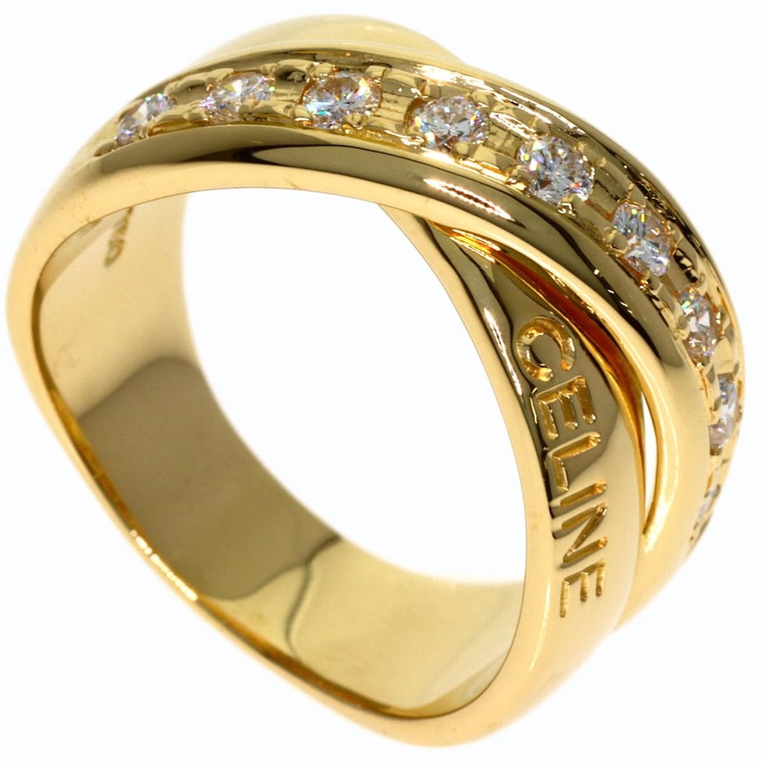 Celine Logo Cross Diamond Ring, 18K Yellow Gold, Women's: --- Catalog ---Category: SizeJP Size: 17.5US Size: 8.5Category: DesignType: Band ringGender: WomenMaterial: Yellow gold (18K)Category: GeneralBrand: Celine--- Item List ---Section: ConditionRanking: R
