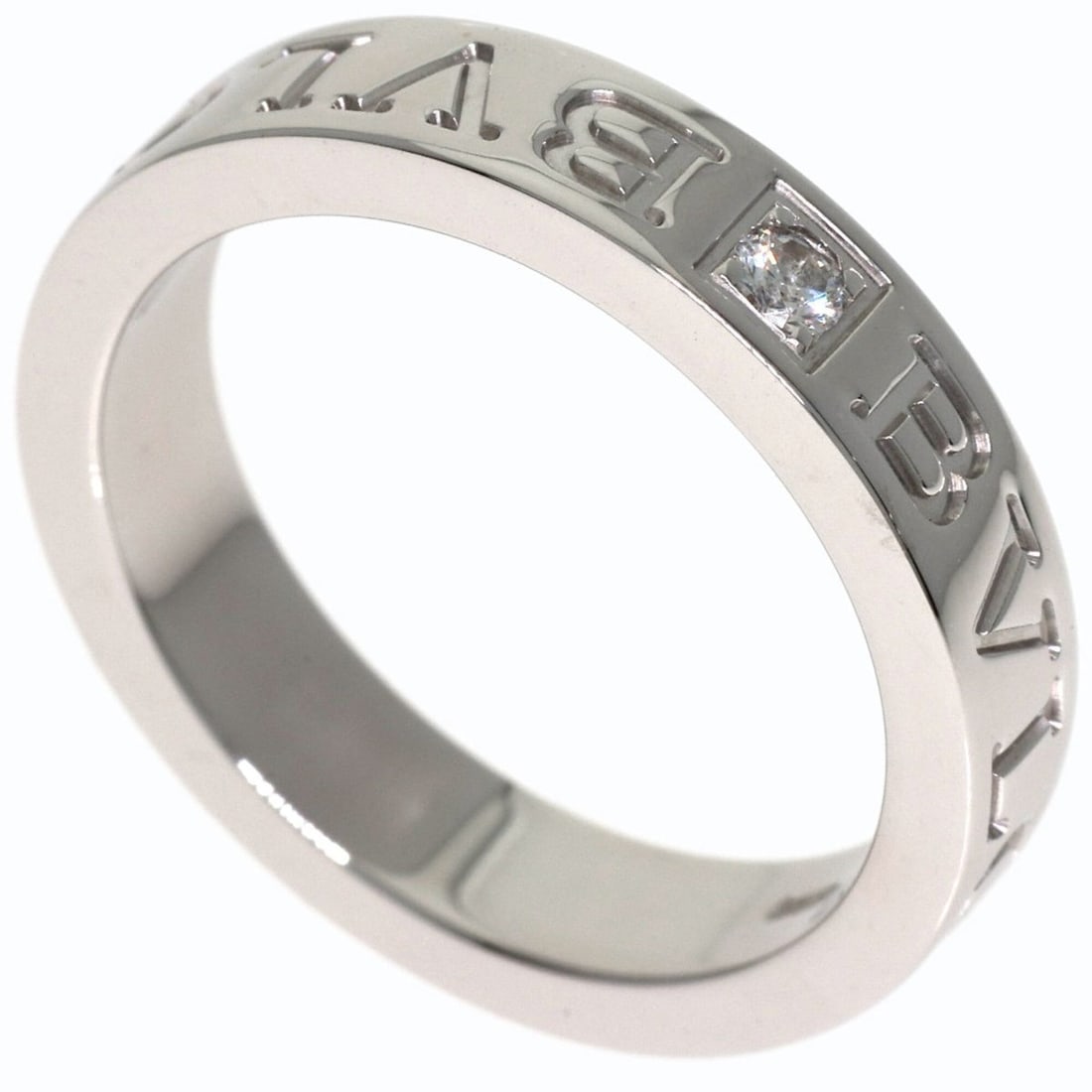 Bulgari Double Logo 1P Diamond Ring, 18K White Gold, Women's BVLGARI