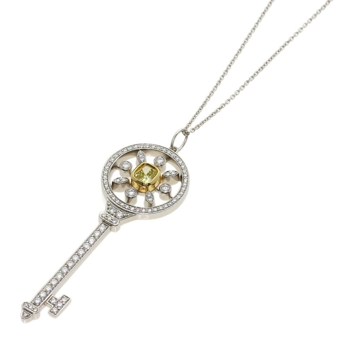 Tiffany & Co. Kaleidoscope Key Diamond Necklace, 18K Yellow Gold/PT950, Women's.: --- Catalog ---Category: SizePendant Size: 49mm x 17.4mm / 1.92'' x 0.68''Neck Circumference: 50 cm / 19.68''Category: DesignGender: WomenMaterial: Platinum 950, Yellow gold (18K)Necklace Type: Neckla