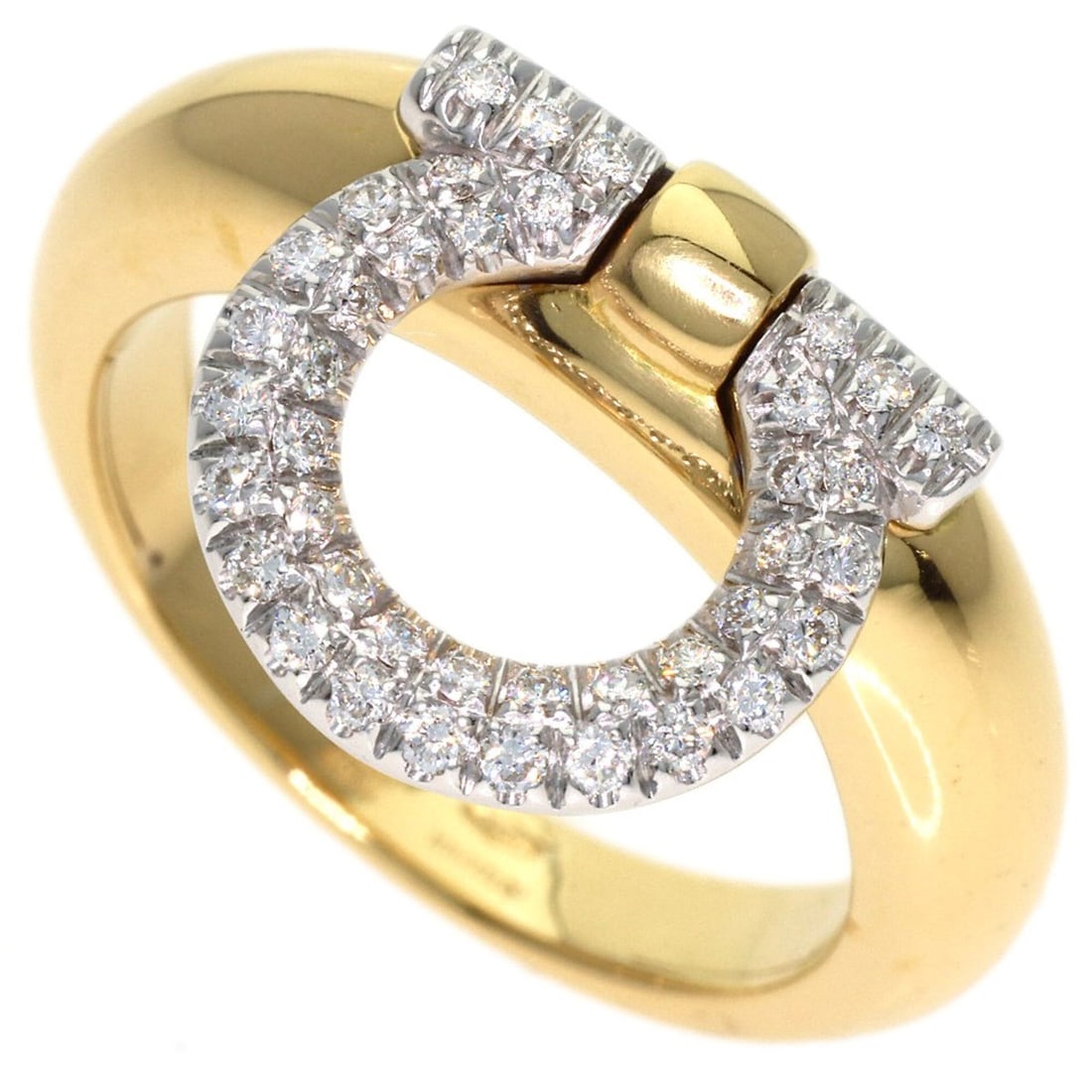 Salvatore Ferragamo Gancini Pave Diamond Ring, 18K Yellow Gold, Women's.