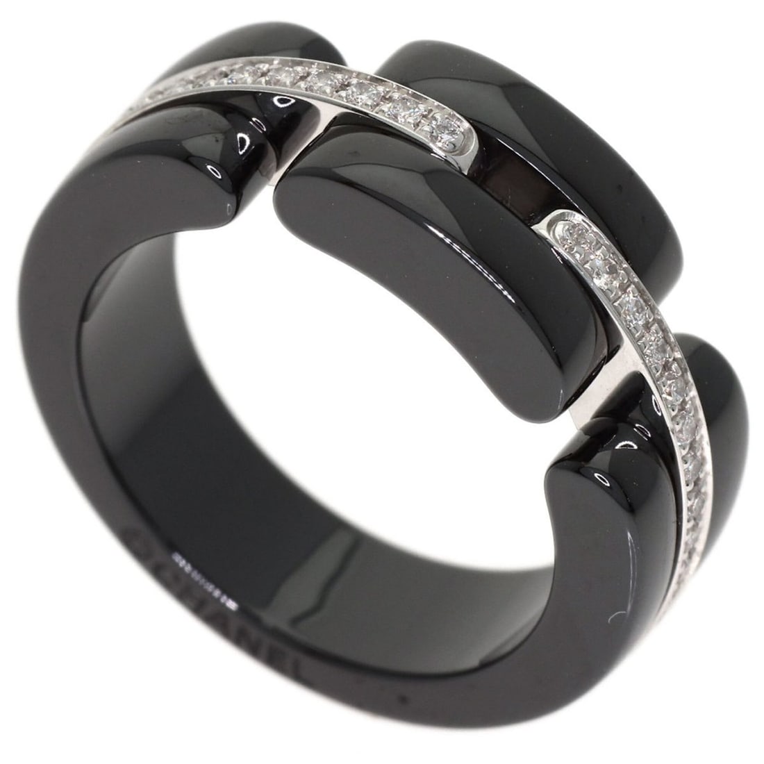 Chanel Ultra Diamond Ring #48, 18K White Gold/Ceramic, Women's.