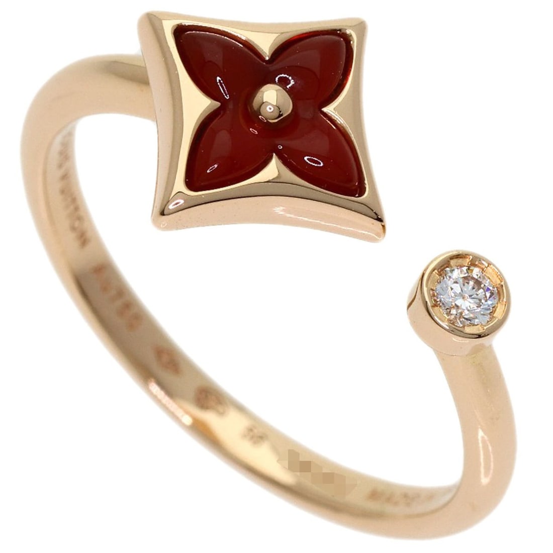 Louis Vuitton Star Blossom Mini Carnelian Diamond Ring #56, 18K Pink Gold, Women's.: --- Catalog ---Category: SizeJP Size: 16US Size: 8Category: DesignType: Band ringGender: WomenMaterial: Pink gold (18K)Category: GeneralBrand: Louis Vuitton--- Item List ---Section: ConditionRanking: 