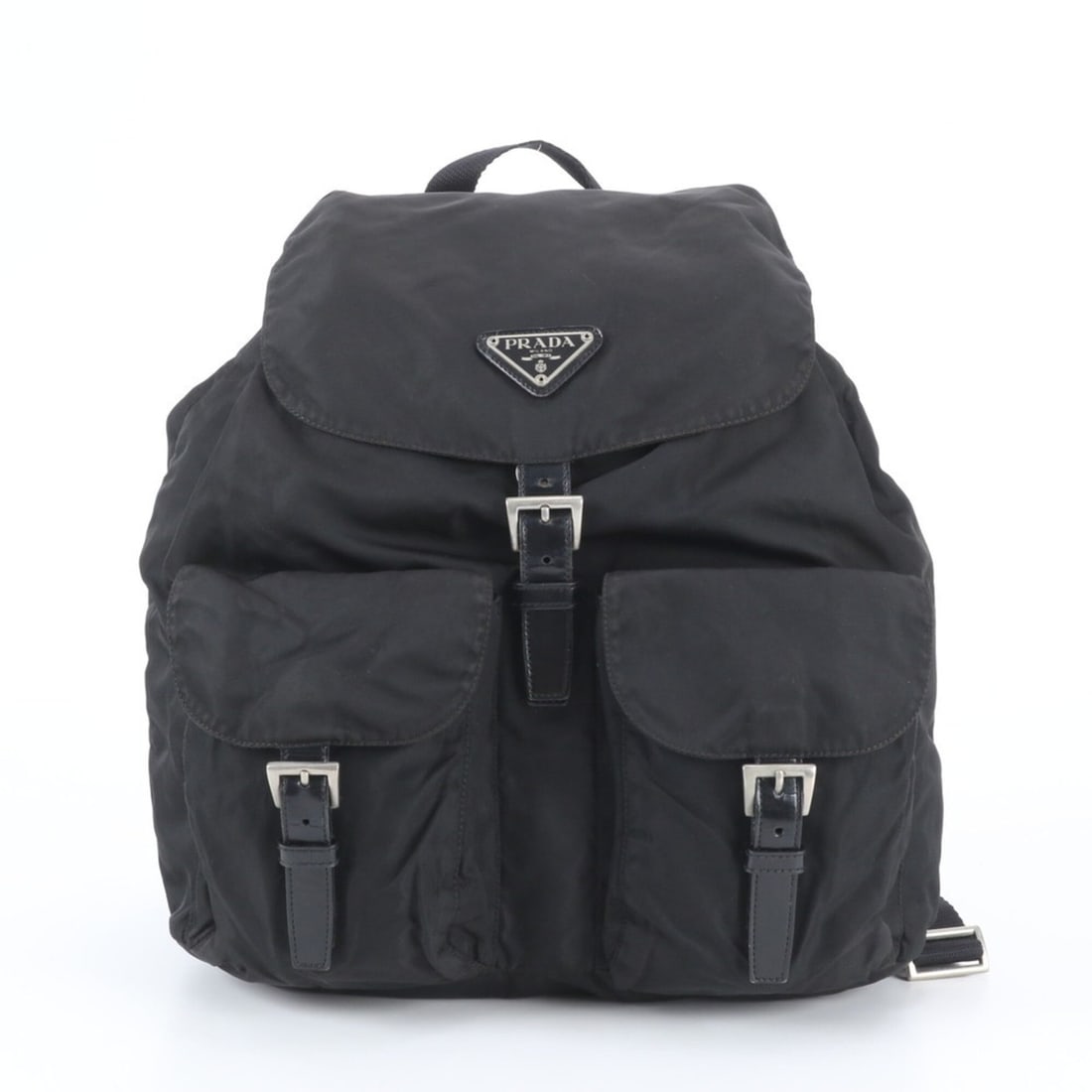 Prada Tessuto Nylon Triangle Logo Leather Backpack Shoulder Bag for Women: --- Catalog ---Category: SizeSize (HxWxD): 25cm x 32cm x 14cm / 9.84'' x 12.59'' x 5.51''Category: DesignType: Backpack, Shoulder bagColor: BlackGender: WomenMaterial: Nylon , Leather Category: Genera