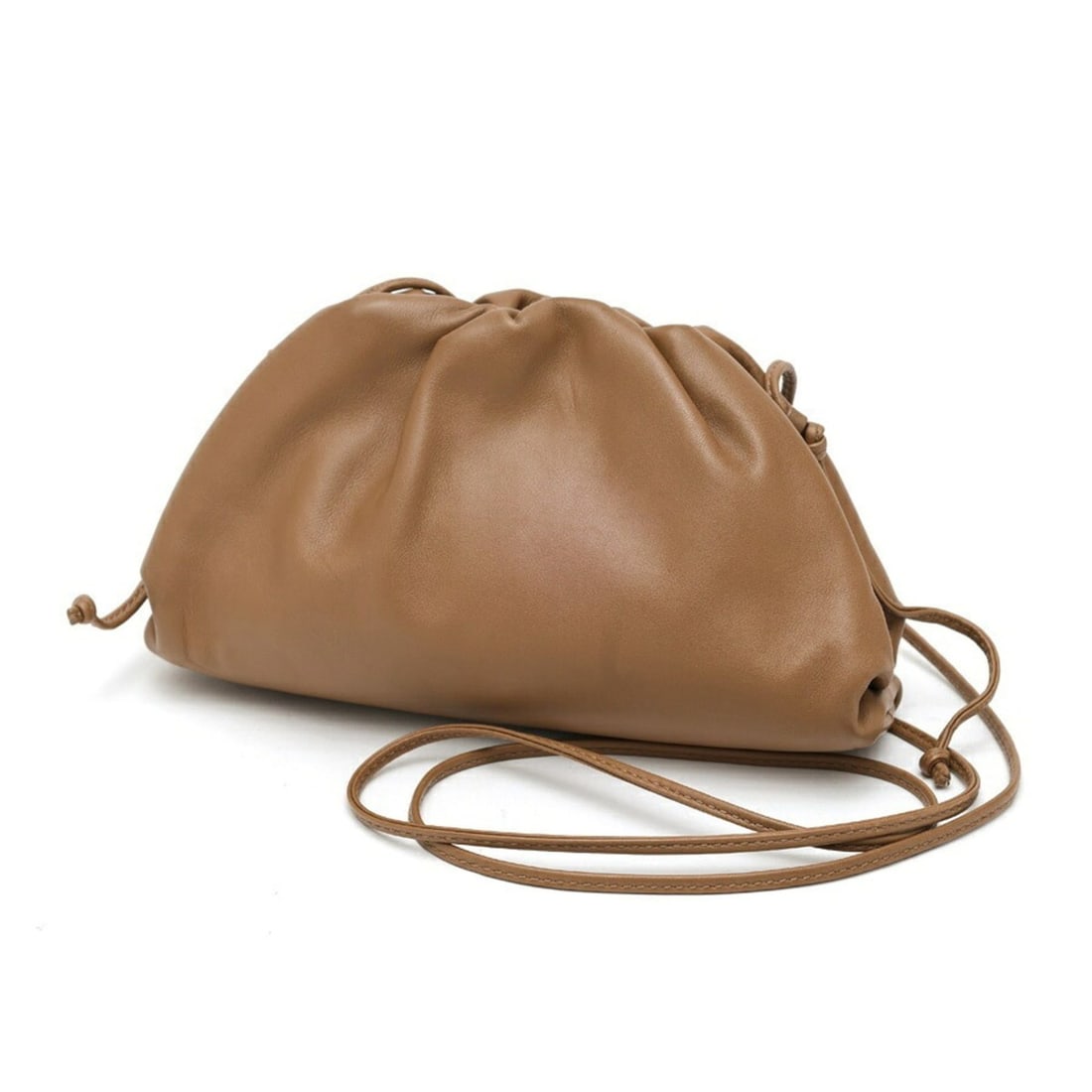 Bottega Veneta Mini The Pouch Leather Clutch Bag with Strap 585852 Calf Camel