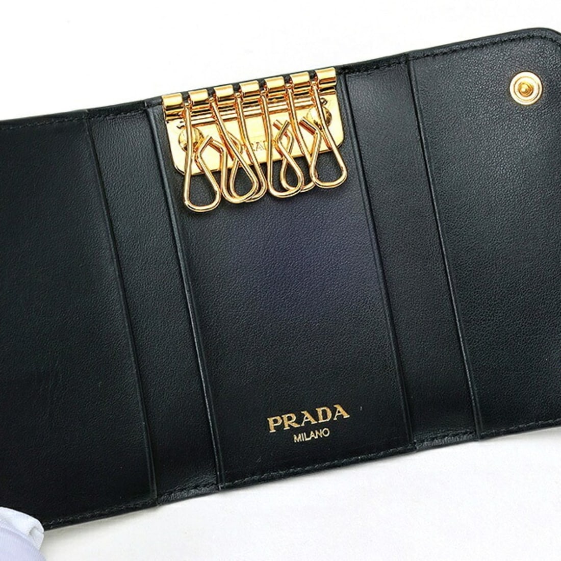 Prada Triangle Key Case 1PG222, Leather, Black - 5