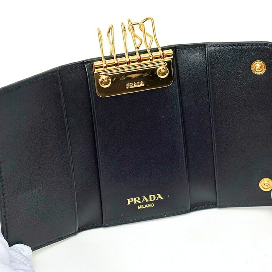 Prada Triangle Key Case 1PG222, Leather, Black - 6
