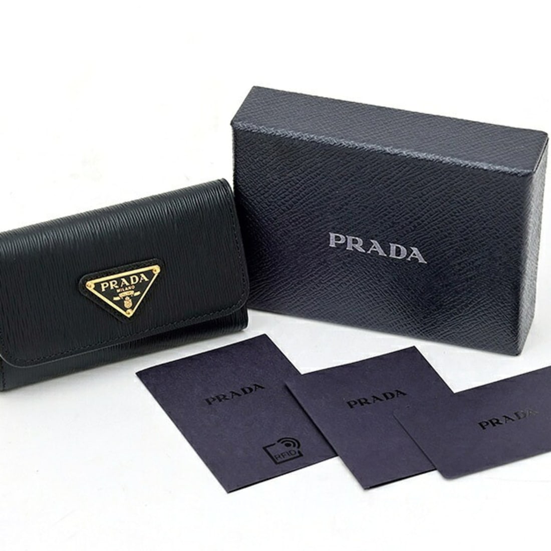 Prada Triangle Key Case 1PG222, Leather, Black - 7