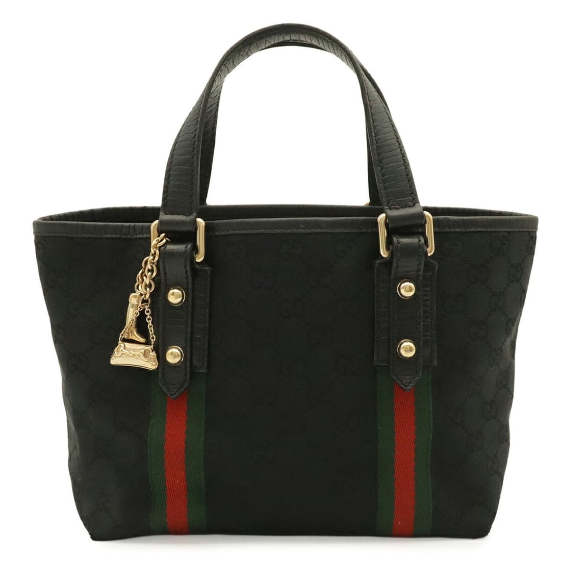 GUCCI GG Canvas Sherry Line Tote Bag Mini Handbag Leather Black Green Red 139261