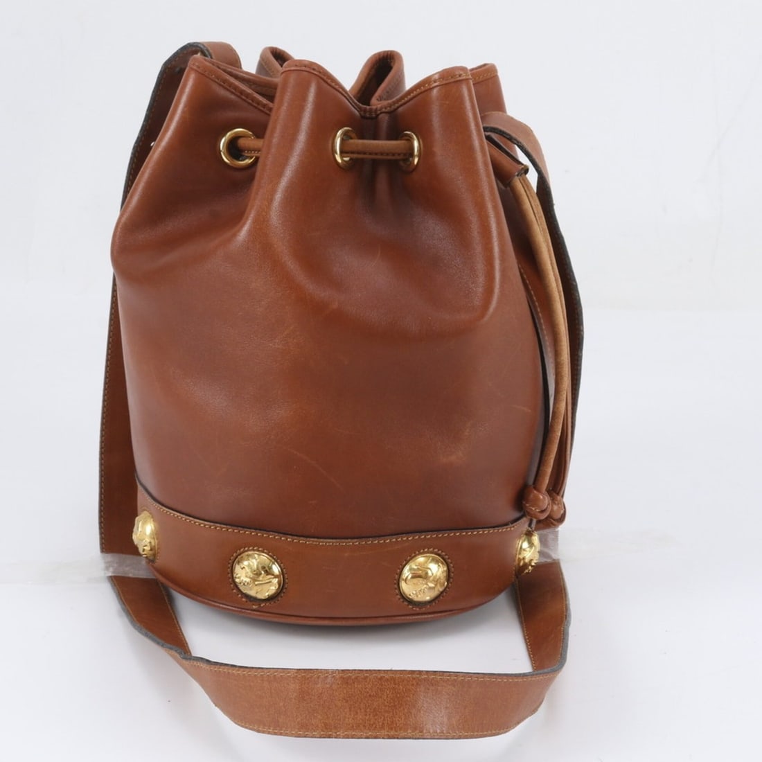 Salvatore Ferragamo drawstring leather shoulder bag, brown, for women.