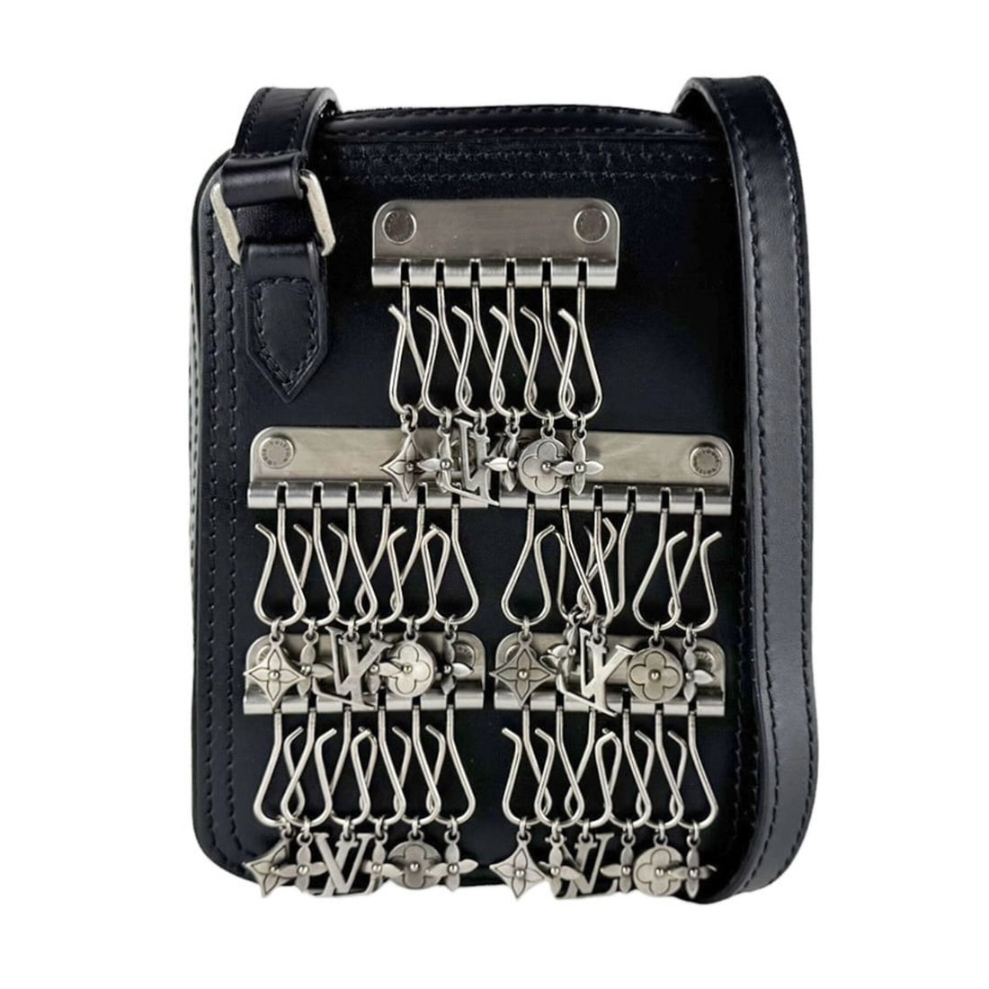 Louis Vuitton Danube Messenger Shoulder Bag, Leather, Metal, Black, Men's/Women's, M53975 z10627: --- Catalog ---Category: SizeSize (HxWxD): 16cm x 12cm x 4cm / 6.29'' x 4.72'' x 1.57''Category: DesignType: Shoulder bagColor: BlackGender: Men,WomenMaterial: Leather Category: GeneralMPN: