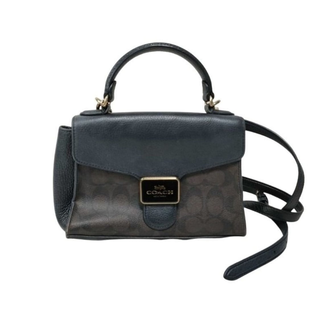 COACH Signature Pepper Satchel Handbag C7228 Brown Black Leather Women's Shoulder Bag: --- Catalog ---Category: SizeSize (HxWxD): 15.5cm x 22cm x 10cm / 6.1'' x 8.66'' x 3.93''Category: DesignType: Handbag, Shoulder bagColor: Black, BrownGender: WomenClosure: FlapMaterial: Signature lin