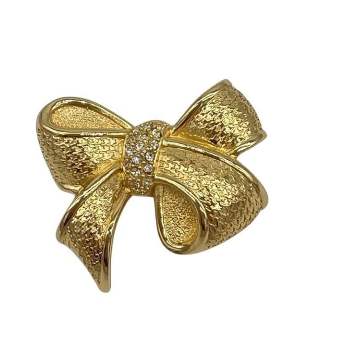 Christian Dior Ribbon Brooch, Gold Metal, Rhinestones, Women's