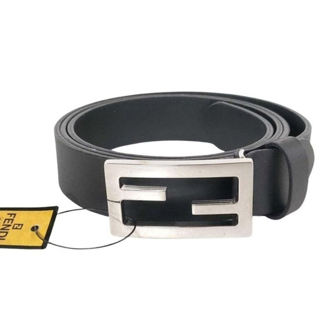 FENDI belt, black leather, men's, FF buckle