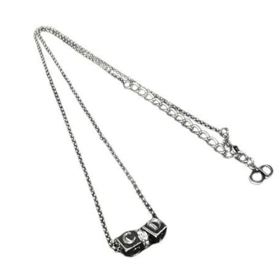 Christian Dior Cube Necklace, Silver Metal, Rhinestones, Women's