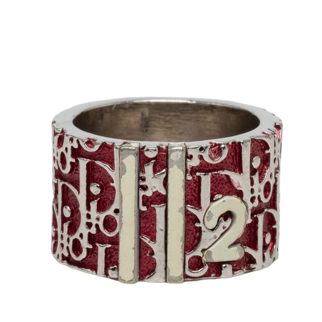 Christian Dior Dior Trotter Ring, Size #5, Silver/Purple Metal, Women's.: --- Catalog ---Category: SizeJP Size: 8.5US Size: 4.5Category: DesignType: Band ringGender: WomenMaterial: MetalCategory: GeneralBrand: Christian Dior--- Item List ---Section: ConditionRanking: Rank A
