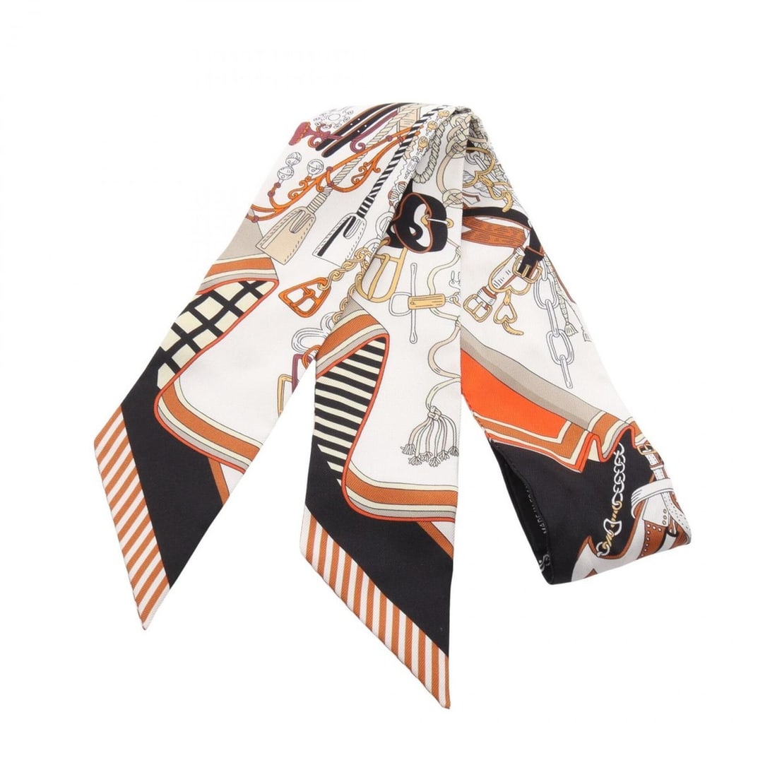 Hermes Twilly BOUQUETS SELLIER Ribbon Scarf Muffler Silk Women's Black Orange Multicolor (1 of 7)
