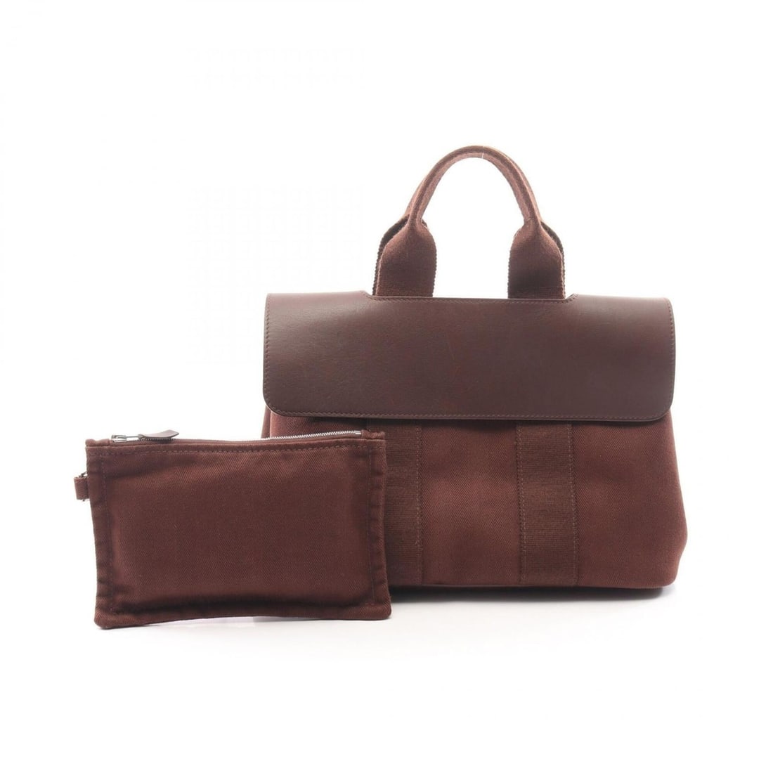 Hermes Valparaiso PM Handbag, Canvas Leather Toile Chevron, Veau Swift, Brown Tone (1 of 9)