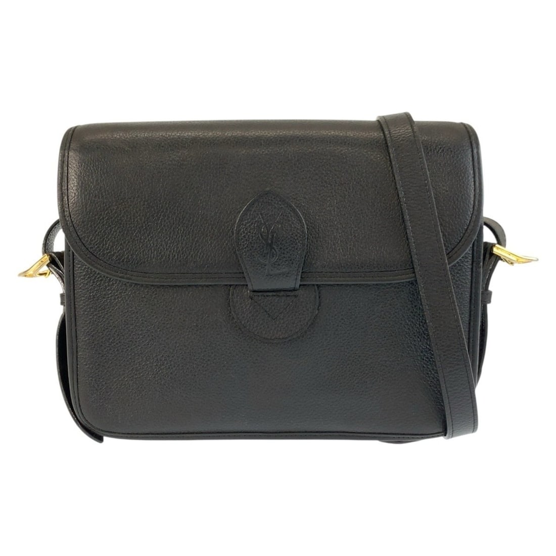 YVES SAINT LAURENT Vintage YSL Black Leather Shoulder Bag/Pouch with Gold Hardware for Women