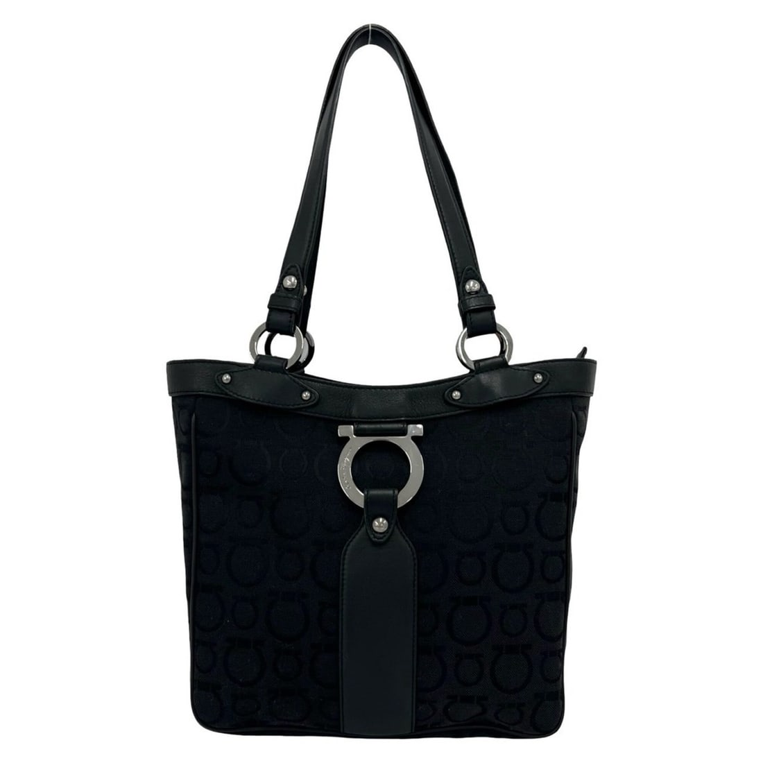 Salvatore Ferragamo Gancini pattern, metal hardware, canvas, leather, genuine leather handbag,