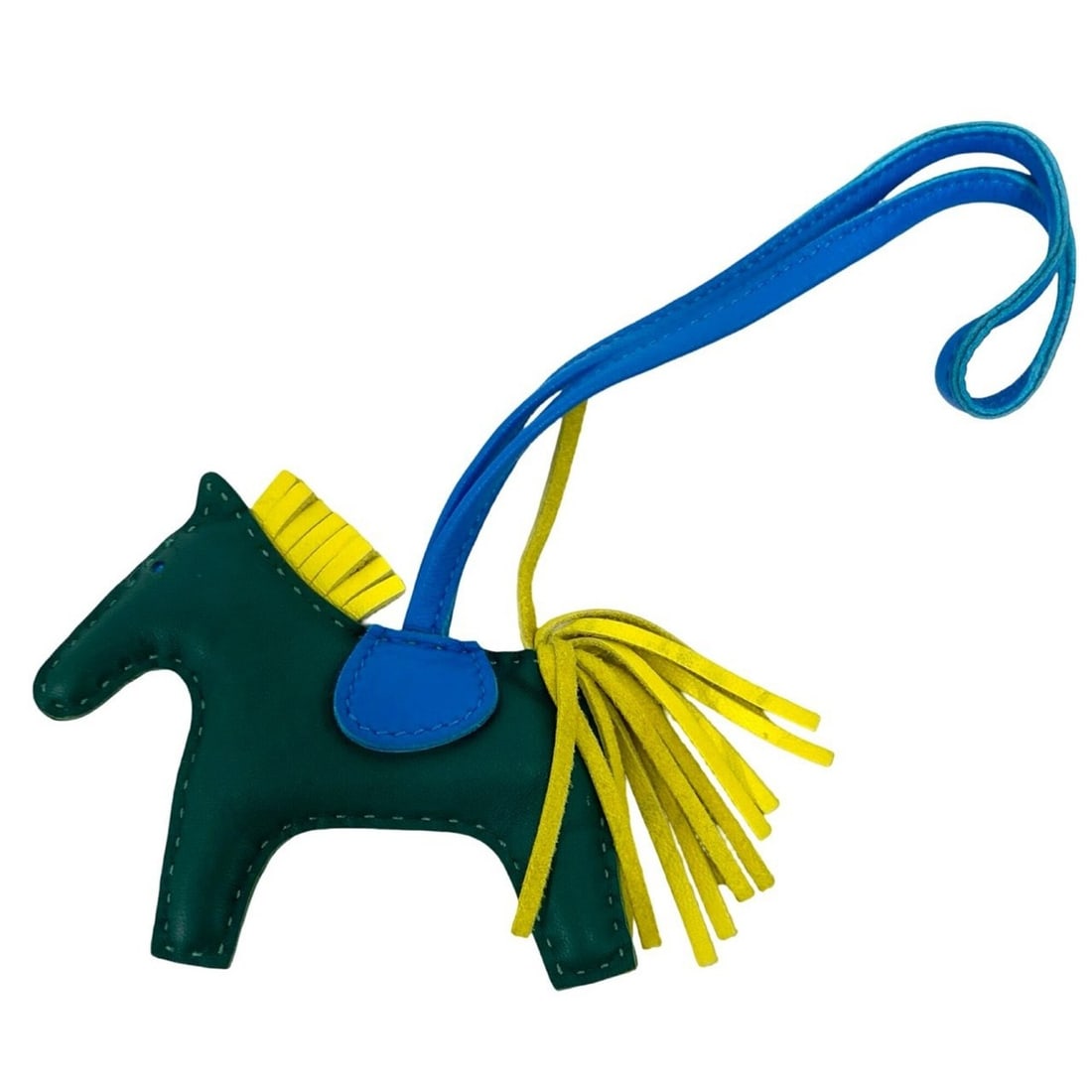 HERMES Vintage Rodeo Charm PM Agneau Milo Leather Fashion Accessory Malachite Lime 03074: --- Catalog ---Category: SizeSize (HxWxD): 73.00mm x 99.00mm / 2.87'' x 3.90''Category: DesignType: Handbag charmColor: Blue, Green, YellowGender: WomenMaterial: Agneau MiloCategory: GeneralBrand: Her