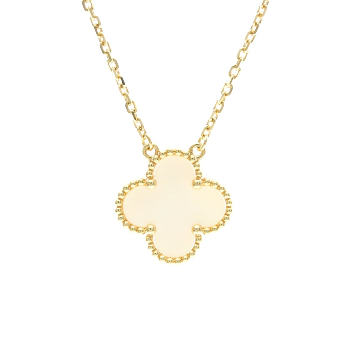 Van Cleef & Arpels Vintage Alhambra Necklace Yellow Gold (18K) Mother Of Pearl Men,Women Fashion: --- Catalog ---Category: SizeWeight: 5.1g / 0.17oz.Pendant Size: 15mm x 15mm / 0.59'' x 0.59''Neck Circumference: 36.5 cm - 41 cm / 14.37'' - 16.14''Category: DesignColor: GoldMetal: GoldStone: Mother