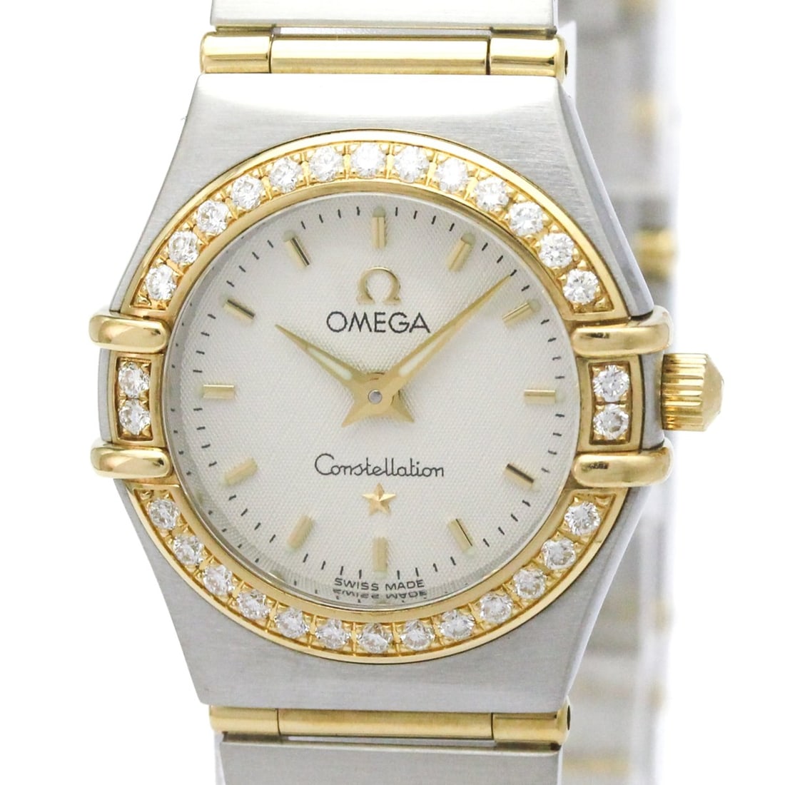 OMEGA Constellation Diamond 18K Gold Steel Watch 1267.30 Polished: --- Catalog ---Category: SizeCase Diameter: 22mm / 0.87''Category: DesignType: WristwatchStyle: Dress/FormalGender: WomenColor (Dial): SilverMaterial (Band): Stainless steel, Yellow gold (18K)Material