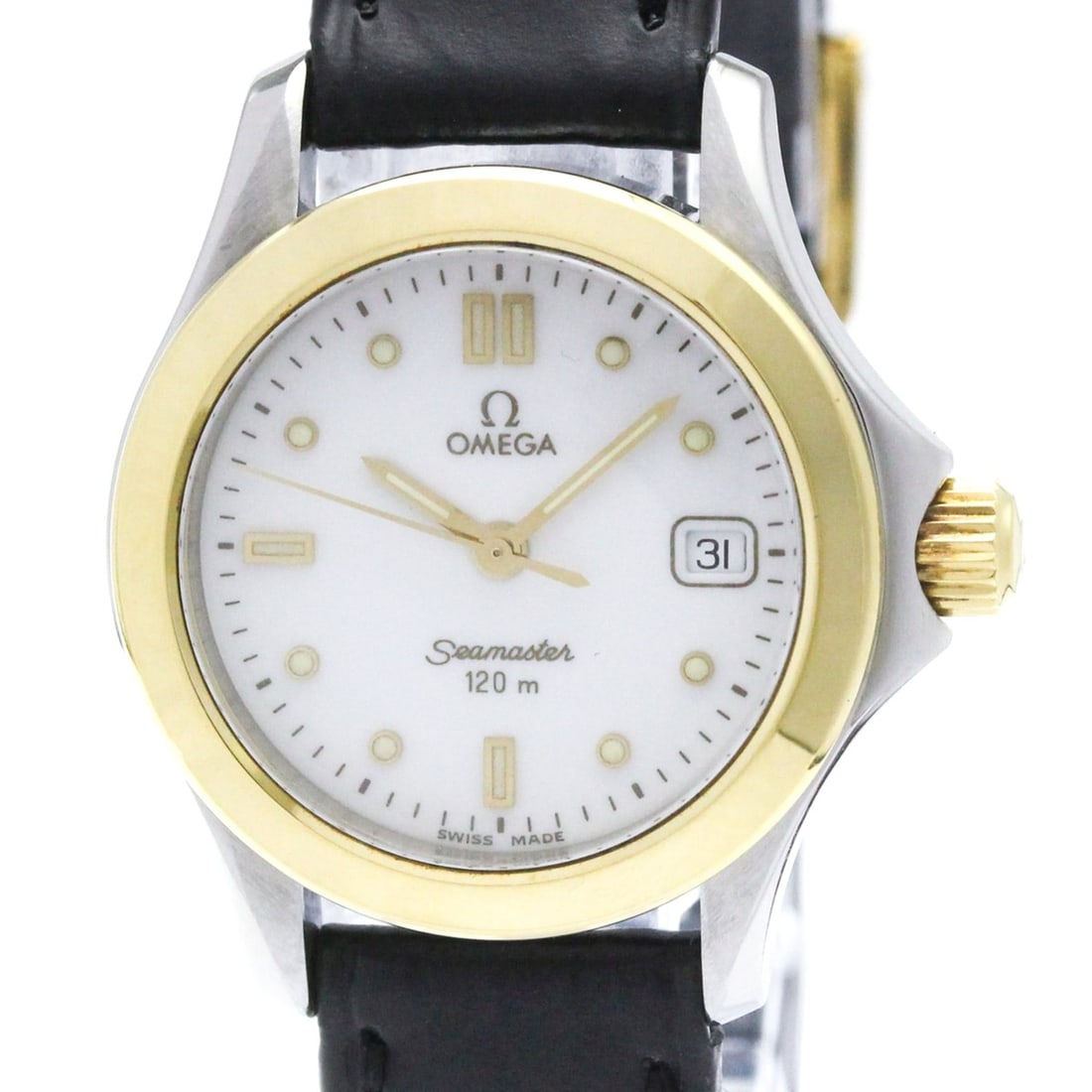 OMEGA Seamaster 120M 18K Gold Steel Quartz Ladies Watch 2471.20 Polished: --- Catalog ---Category: SizeCase Diameter: 28mm / 1.1''Category: DesignType: WristwatchStyle: Dress/FormalGender: WomenColor (Dial): WhiteMaterial (Band): LeatherMaterial (Case): Stainless steel, Yel