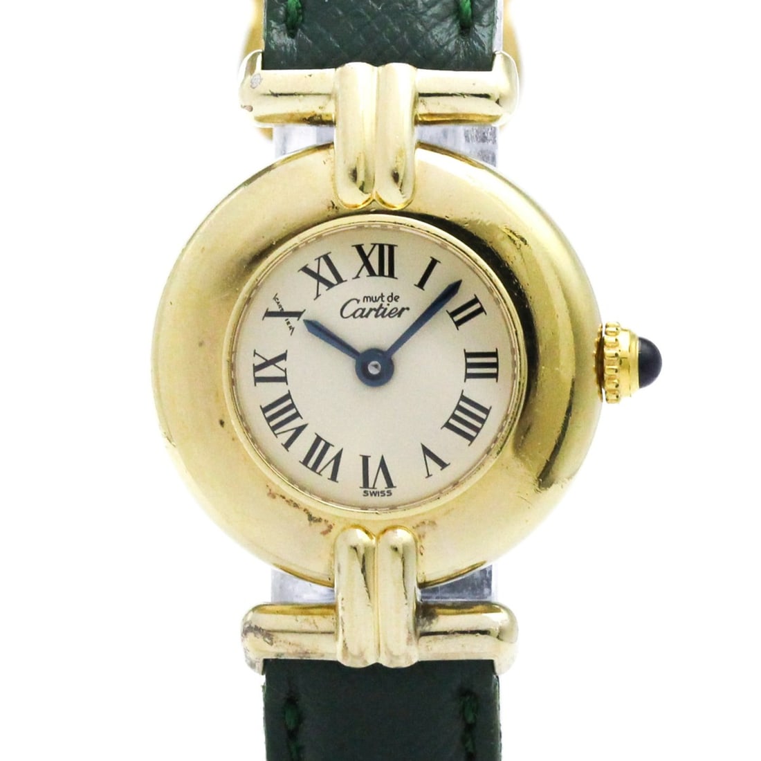 CARTIER Must Colisee Gold Plated Leather Quartz Ladies Watch 590002: --- Catalog ---Category: SizeCase Diameter: 24mm / 0.94''Category: DesignType: WristwatchStyle: Dress/FormalGender: WomenColor (Dial): IvoryMaterial (Band): LeatherMaterial (Case): Gold platedCategory