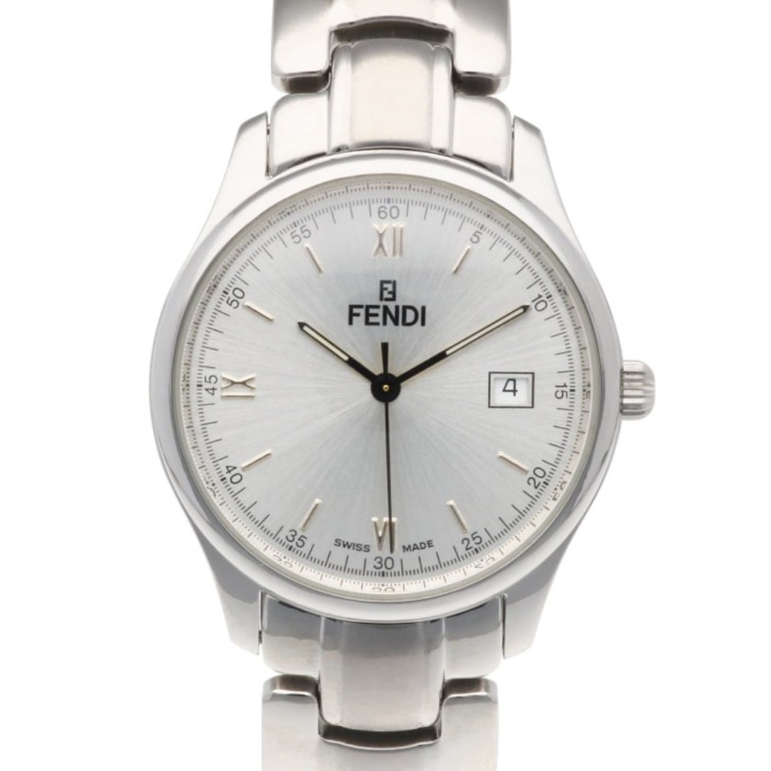 Fendi watch, stainless steel 210G quartz men's pre-owned.: --- Catalog ---Category: SizeWrist Size: 17.5cm / 6.88''Case Diameter: 35mm / 1.38''Category: DesignType: WristwatchGender: MenColor (Dial): SilverMaterial (Band): Stainless steelMaterial (Case): Stai
