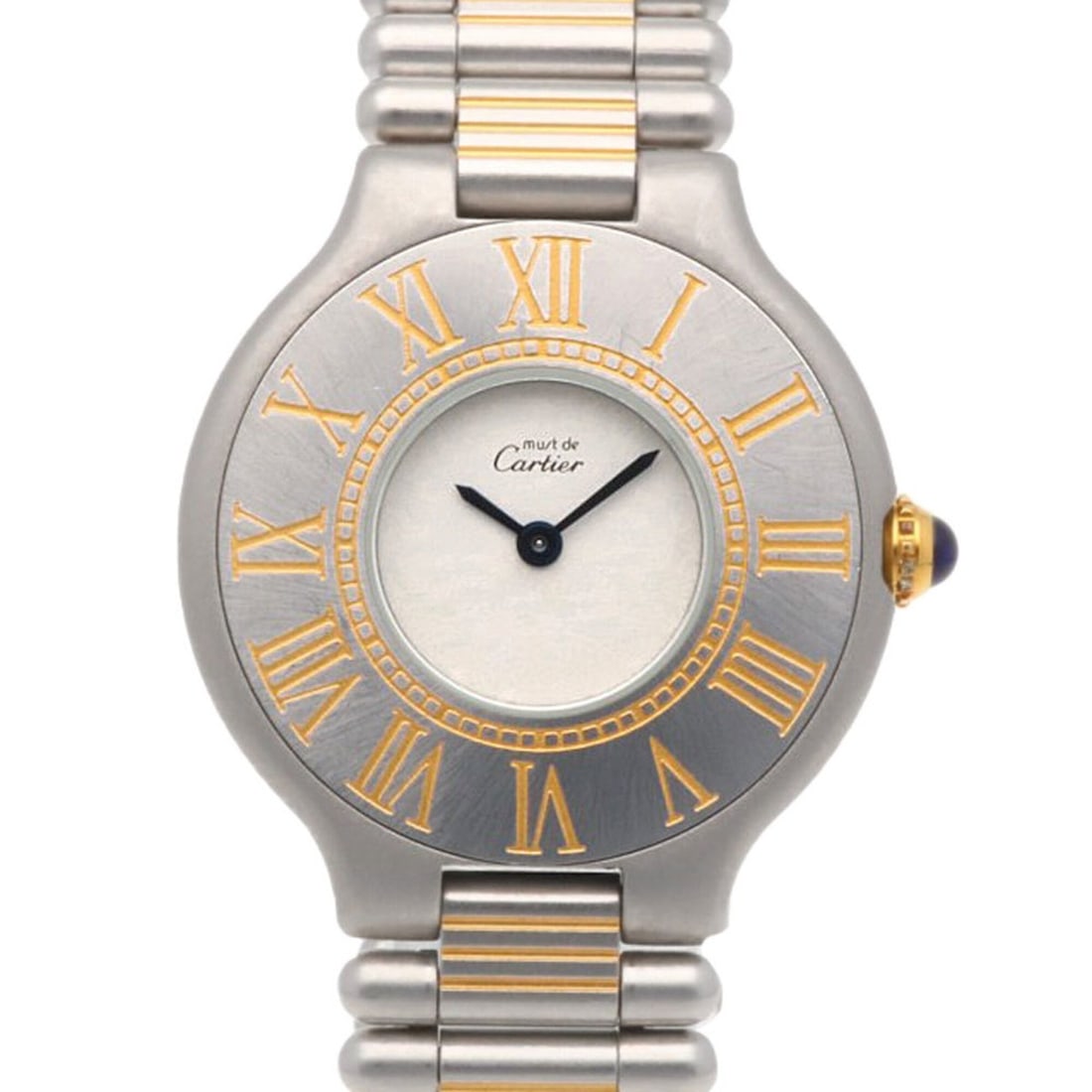 Cartier Must 21 Wristwatch, Stainless Steel, Automatic Winding, Overhauled, Men's/Women's, Used.: --- Catalog ---Category: SizeWrist Size: 16.5cm / 6.49''Case Diameter: 28mm / 1.1''Category: DesignType: WristwatchGender: Men,WomenMaterial (Band): Gold plated, Stainless steelMaterial (Case): Gold p