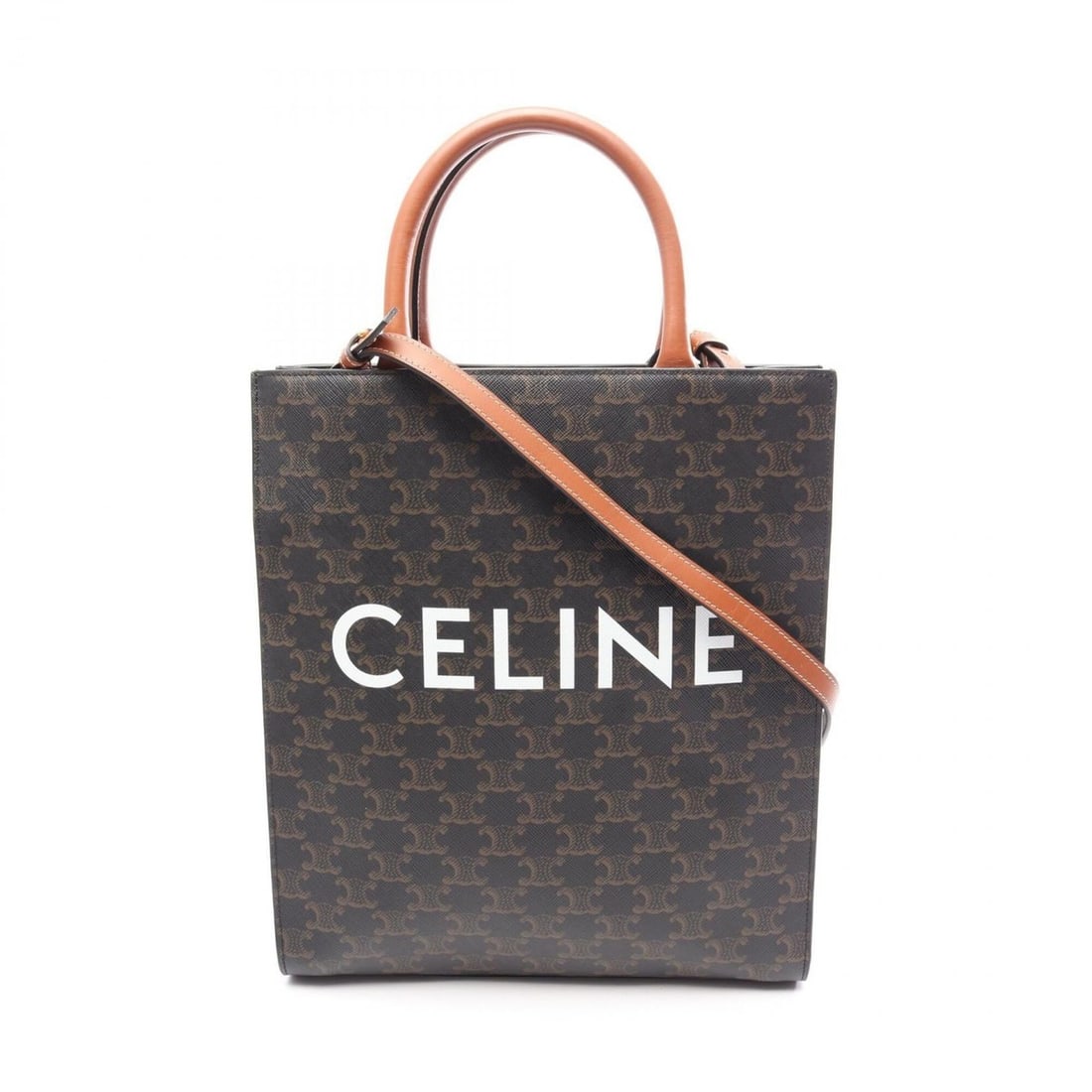 Celine Small Vertical Cabas Triomphe 2-Way Tote Bag/Handbag, Coated Canvas and Leather, Women's,: --- Catalog ---Category: SizeSize (HxWxD): 32.5cm x 28cm x 8cm / 12.79'' x 11.02'' x 3.14''Category: DesignType: Handbag, Tote bagColor: Black, BrownGender: WomenMaterial: Coated canvas , Leather Cate