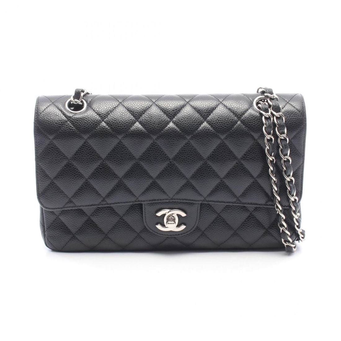 Chanel Matelassé Double Flap Shoulder Bag/Handbag, Caviar Leather (Grained Calfskin), Women's,: --- Catalog ---Category: SizeSize (HxWxD): 16cm x 25cm x 6.5cm / 6.29'' x 9.84'' x 2.55''Category: DesignType: Handbag, Shoulder bagColor: BlackGender: WomenMaterial: Grained Calfskin Category: Genera