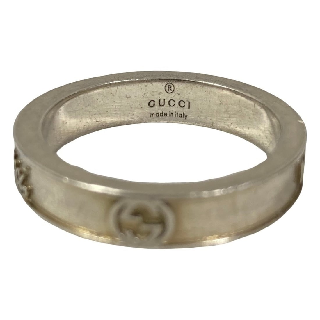 GUCCI Interlocking G Script Logo Ring, 925 Sterling Silver, Size 2, Men's - 7