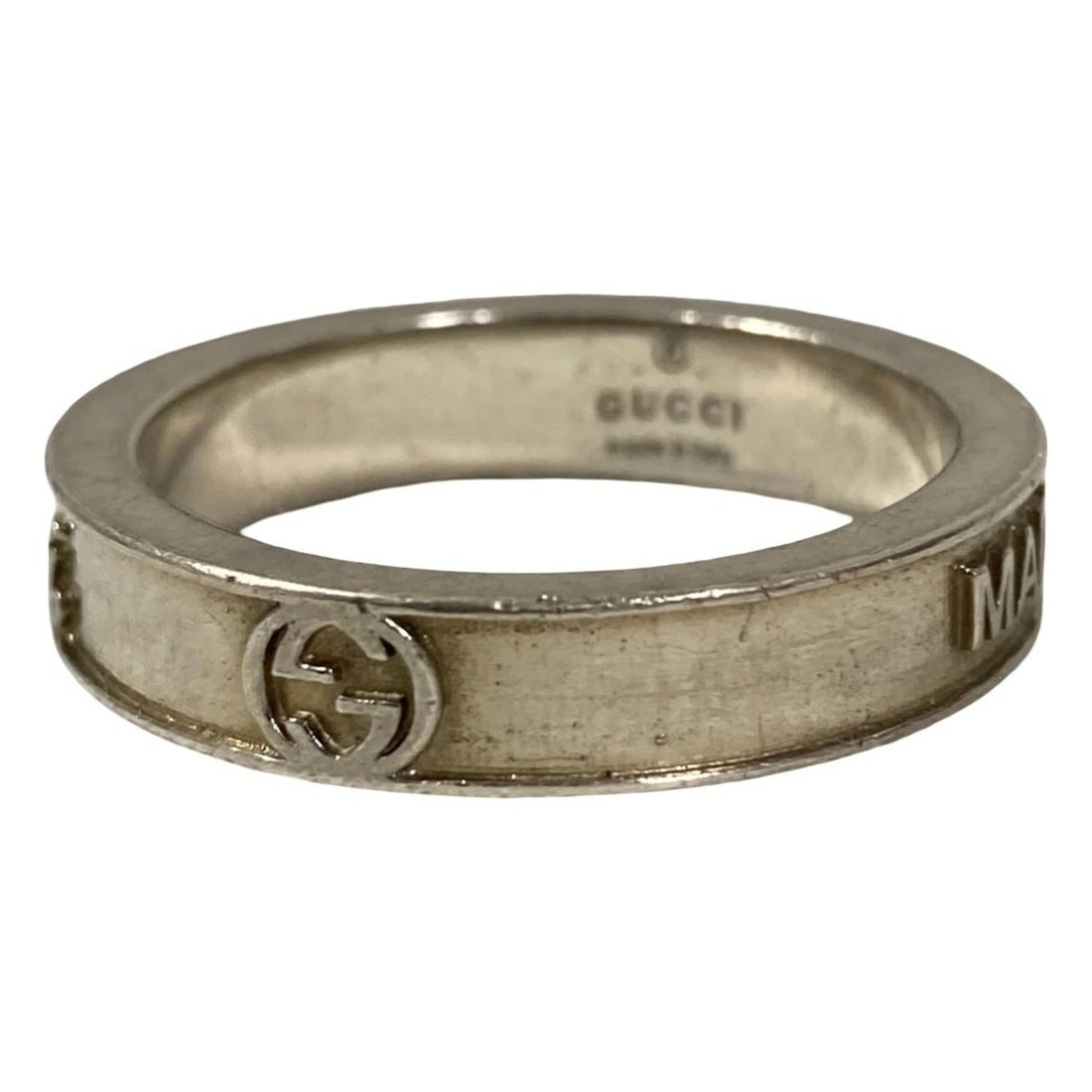 GUCCI Interlocking G Script Logo Ring, 925 Sterling Silver, Size 2, Men's - 9