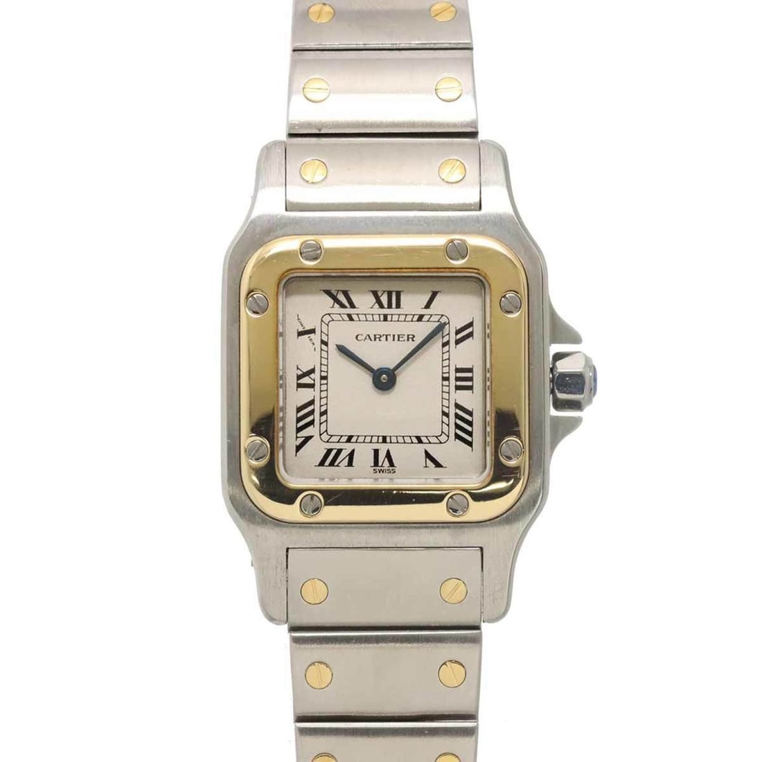 Cartier Santos Galbee SM W20012C4 Two-Tone Ladies' Watch, Ivory & 18K Yellow Gold, Quartz Watch: --- Catalog ---Category: SizeWrist Size: 16cm / 6.29''Case Diameter: 24mm / 0.94''Category: DesignType: WristwatchGender: WomenColor (Dial): IvoryMaterial (Band): Stainless steel, Yellow gold (18K)Mat