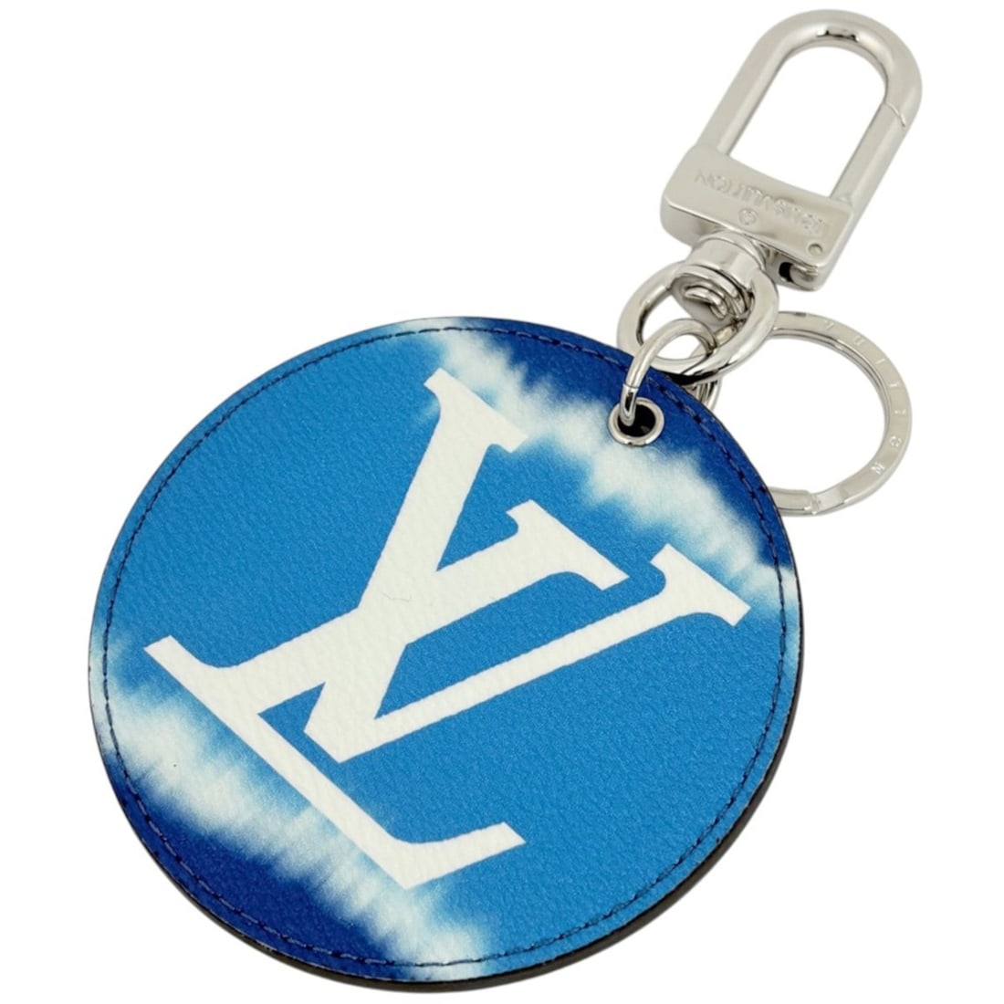 Louis Vuitton Porte Clés Illustré LV Escale Keychain Keyring Bag Charm Leather Silver Plated Blue