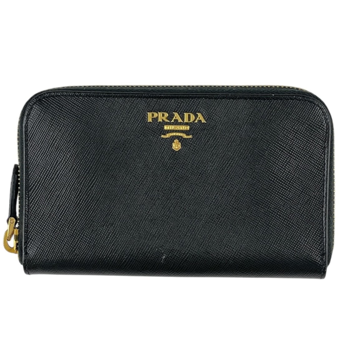 Prada PRADA Wallet/Coin Case, Logo Plate, Round Zipper, Leather, Dark Green, Women's: --- Catalog ---Category: SizeSize (HxWxD): 9cm x 15cm x 2cm / 3.54'' x 5.9'' x 0.78''Category: DesignType: Coin purse/coin caseColor: Dark greenGender: WomenMaterial: Leather Category: GeneralBrand: P