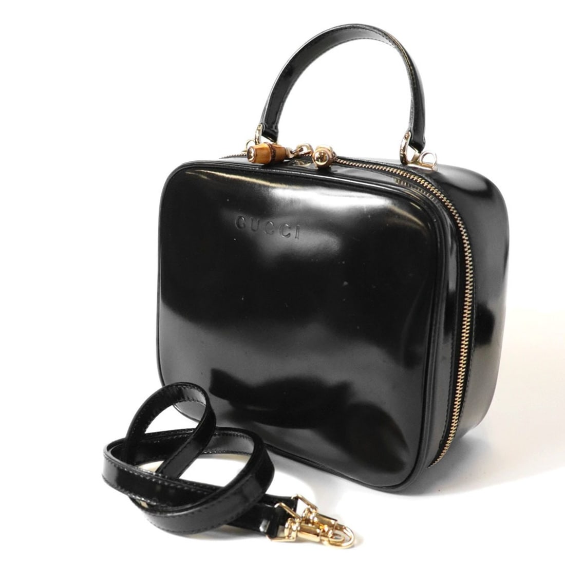 GUCCI 000 2040 Bamboo Handbag Shoulder Bag Vanity 2-way Enamel Patent Leather Black Women's Vintage: --- Catalog ---Category: SizeSize (HxWxD): 18cm x 20cm x 10cm / 7.08'' x 7.87'' x 3.93''Category: DesignType: Handbag, Shoulder bagColor: BlackGender: WomenMaterial: Patent leather Category: GeneralBr