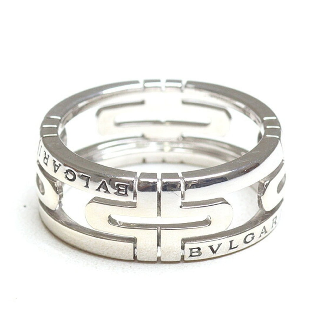 BVLGARI Parentesi Ring, 18KWG, Size #56 (US 15), 750WG White Gold, Refinished.