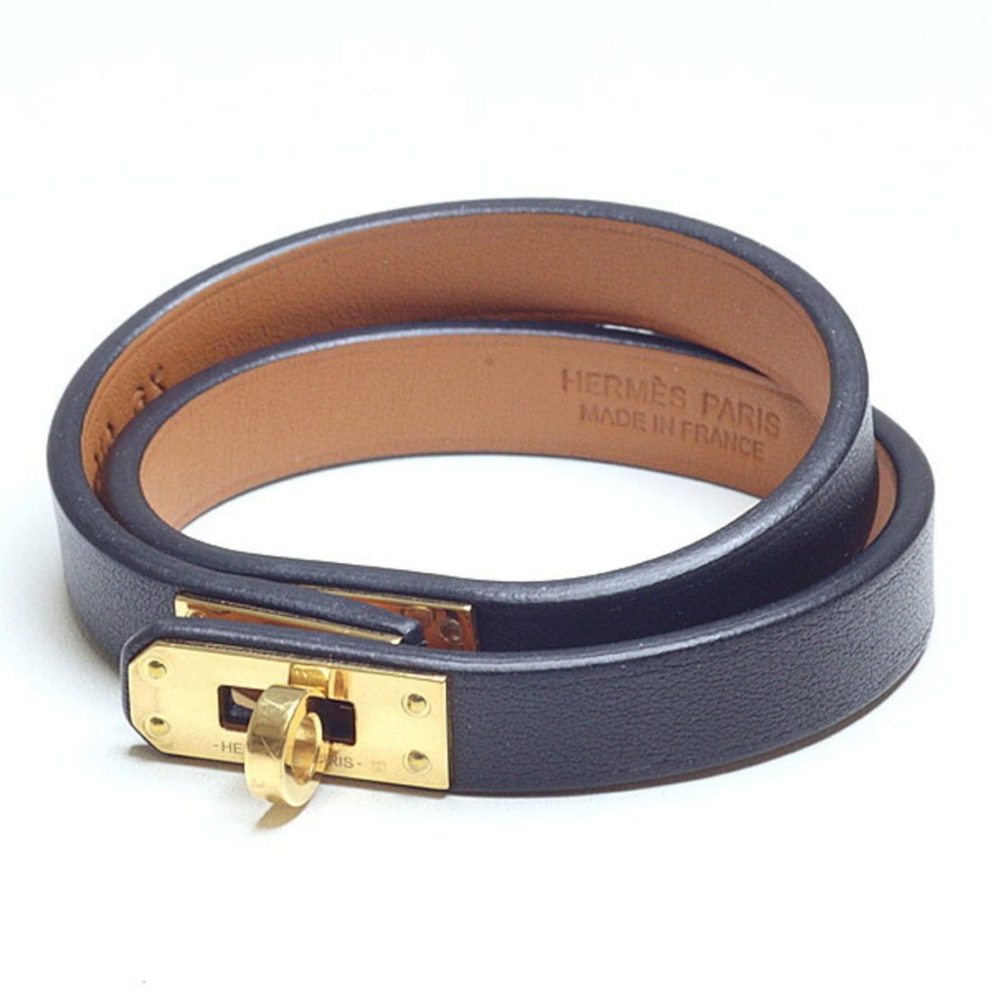Hermes HERMES Leather Bracelet Mini Kelly Double Tour Swift Black T2 B Stamp