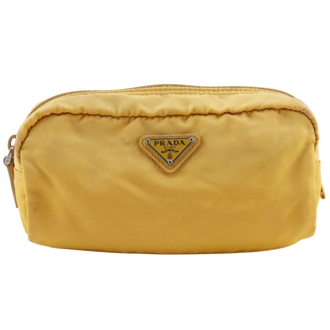 Prada pouch, nylon, yellow, unisex: --- Catalog ---Category: SizeSize (HxWxD): 8cm x 18cm x 7cm / 3.14'' x 7.08'' x 2.75''Category: DesignType: PouchColor: YellowGender: Women,MenMaterial: Nylon Category: GeneralBrand: Prada--- Item