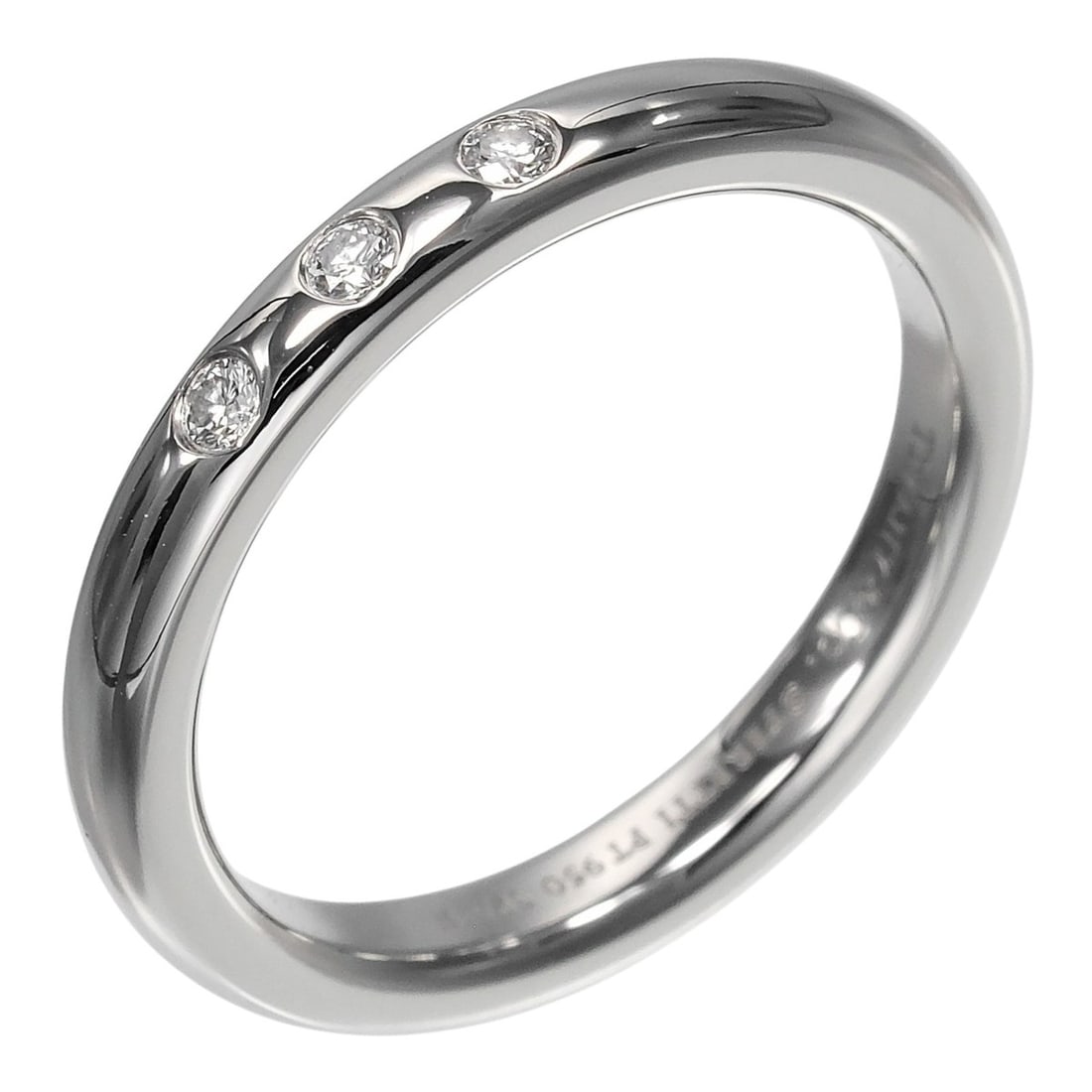 Tiffany & Co. Stacking Band Ring, Size 10, Platinum 950, 3 Diamonds, Approx. 5.57g.: --- Catalog ---Category: SizeJP Size: 10US Size: 5.5Category: DesignColor: SilverGender: WomenMaterial: Platinum 950Category: GeneralBrand: Tiffany--- Item List ---Section: ConditionRanking: Rank A