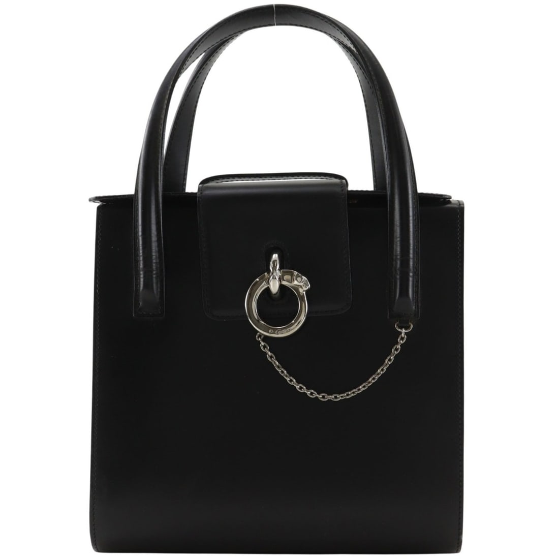 Cartier Panthère handbag, calfskin, black, A5 size, women's.: --- Catalog ---Category: SizeSize (HxWxD): 22cm x 22cm x 8cm / 8.66'' x 8.66'' x 3.14''Category: DesignType: HandbagColor: BlackGender: WomenMaterial: Leather Category: GeneralBrand: Cartier--- Item