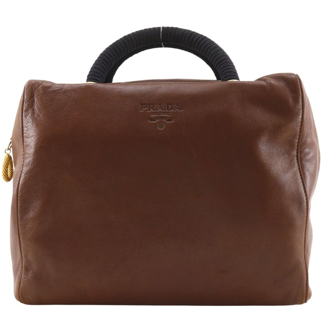 Prada PRADA Logo Handbag Leather Brown A5 Women's