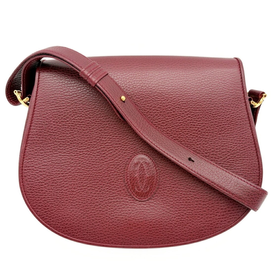 Cartier Must Line Shoulder Bag, Leather, Bordeaux, Grained C-shaped Hardware,